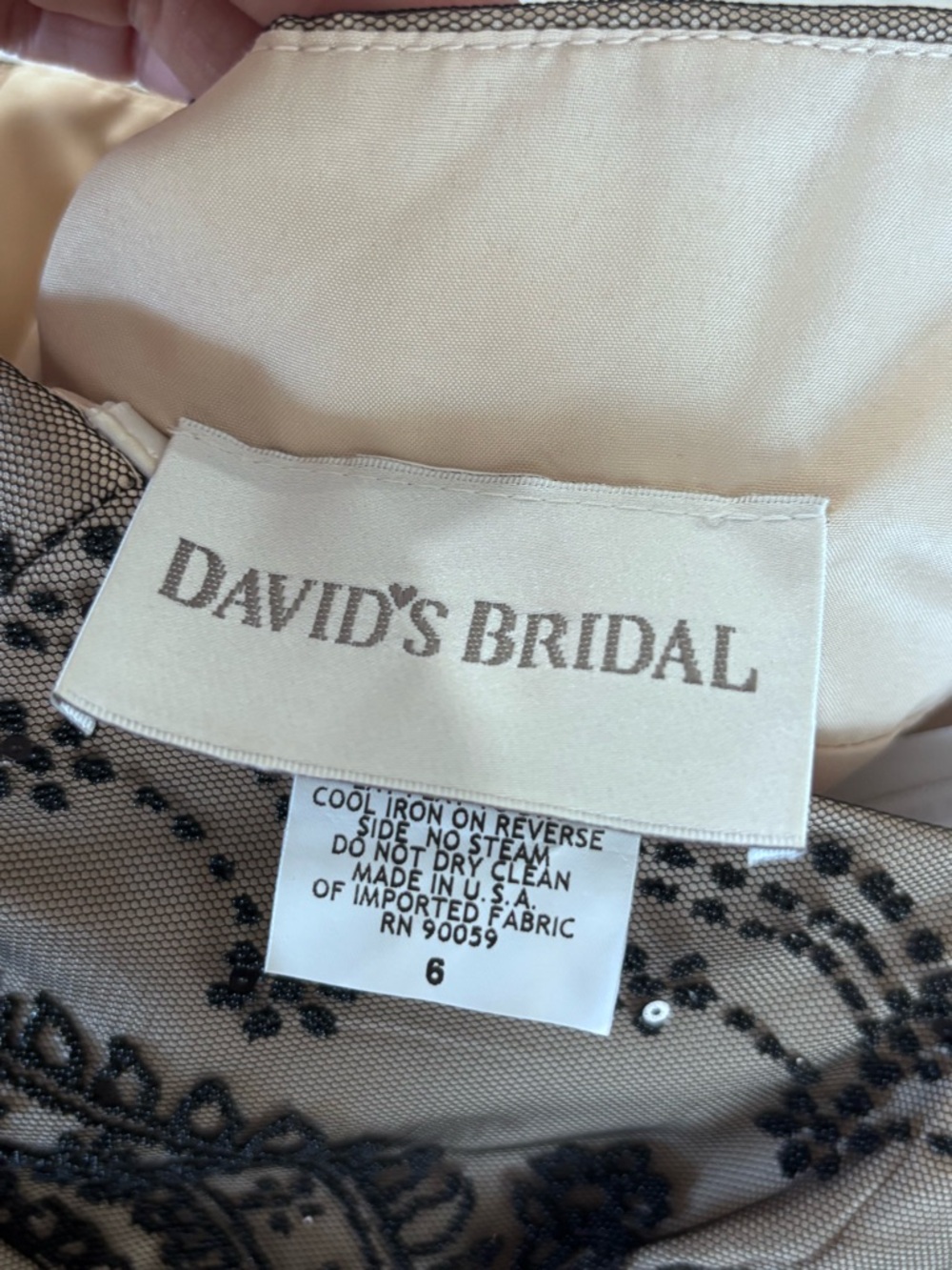 🩷David's Bridal Taupe Strapless Dress with Black Lace - Picture 11 of 13